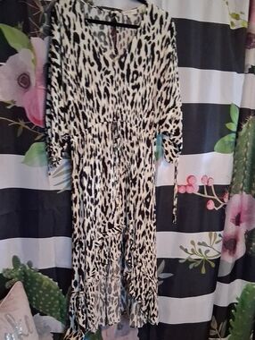 Umgee Black and White High-Low Animal Print Dress